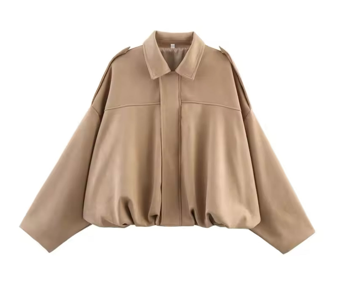Faux Suede Oversized Jacket with Pockets - view 3