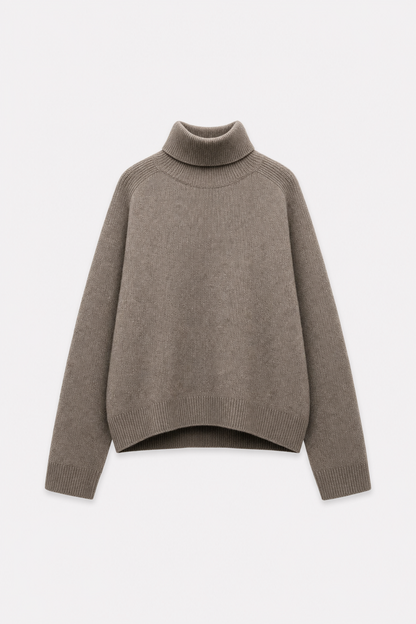 Brown Ribbed Turtleneck Sweater, Cropped