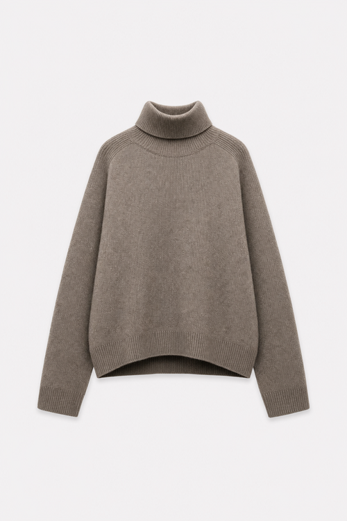 Brown Ribbed Turtleneck Sweater, Cropped