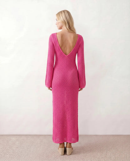 Open-Knit Crochet Plunge Maxi Dress - view 19