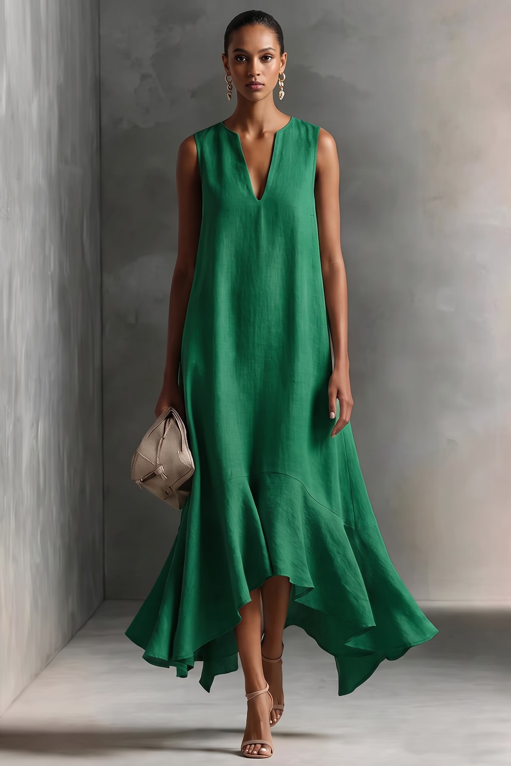 Bohemian V-Neck Maxi Dress With Ruffled Hem - 5