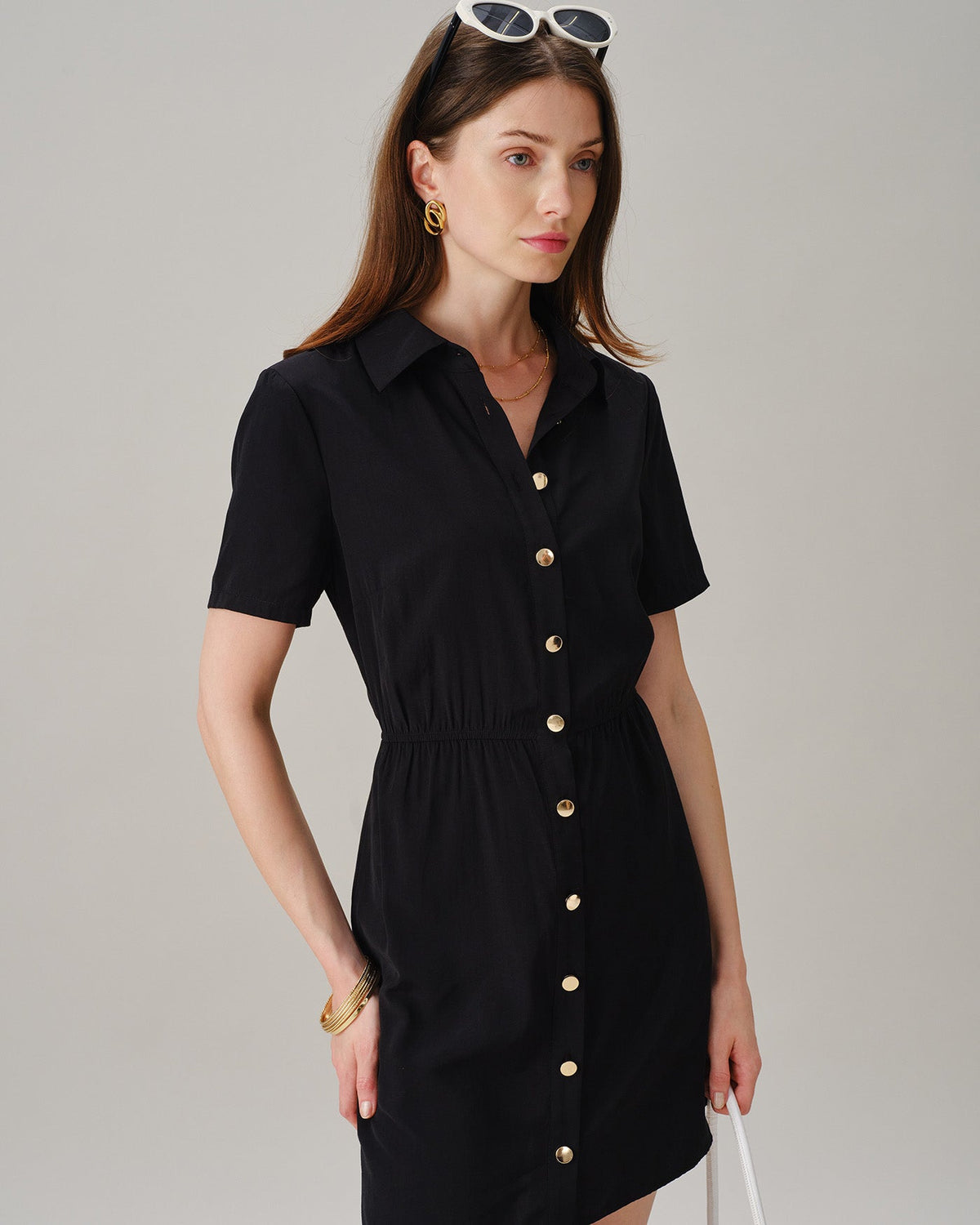 Black Collared Button-Front Mini Dress - view 2