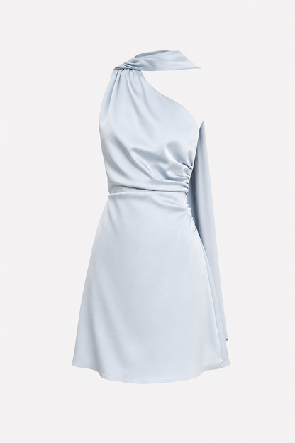 One-Shoulder Satin Mini Dress in Blue