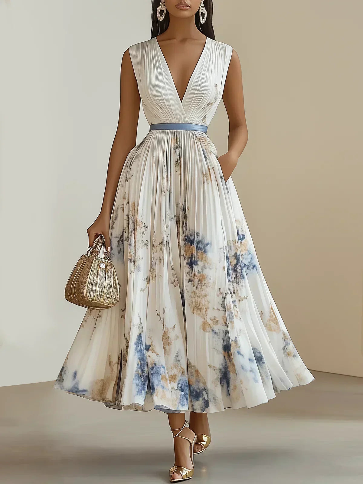 Flowing Wrap V-Neck Midi Dress in Six Colors - view 2