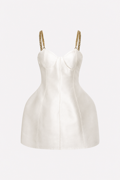 Satin mini dress with metallic chain strap