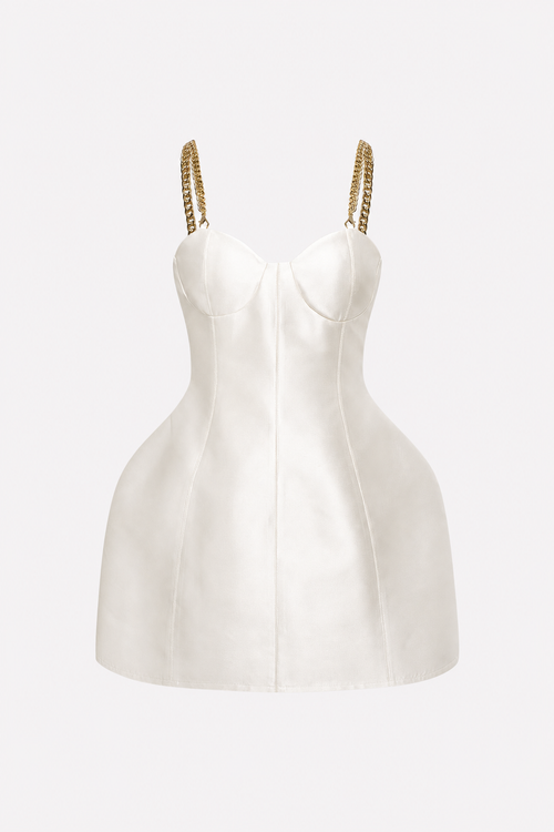 Satin mini dress with metallic chain strap