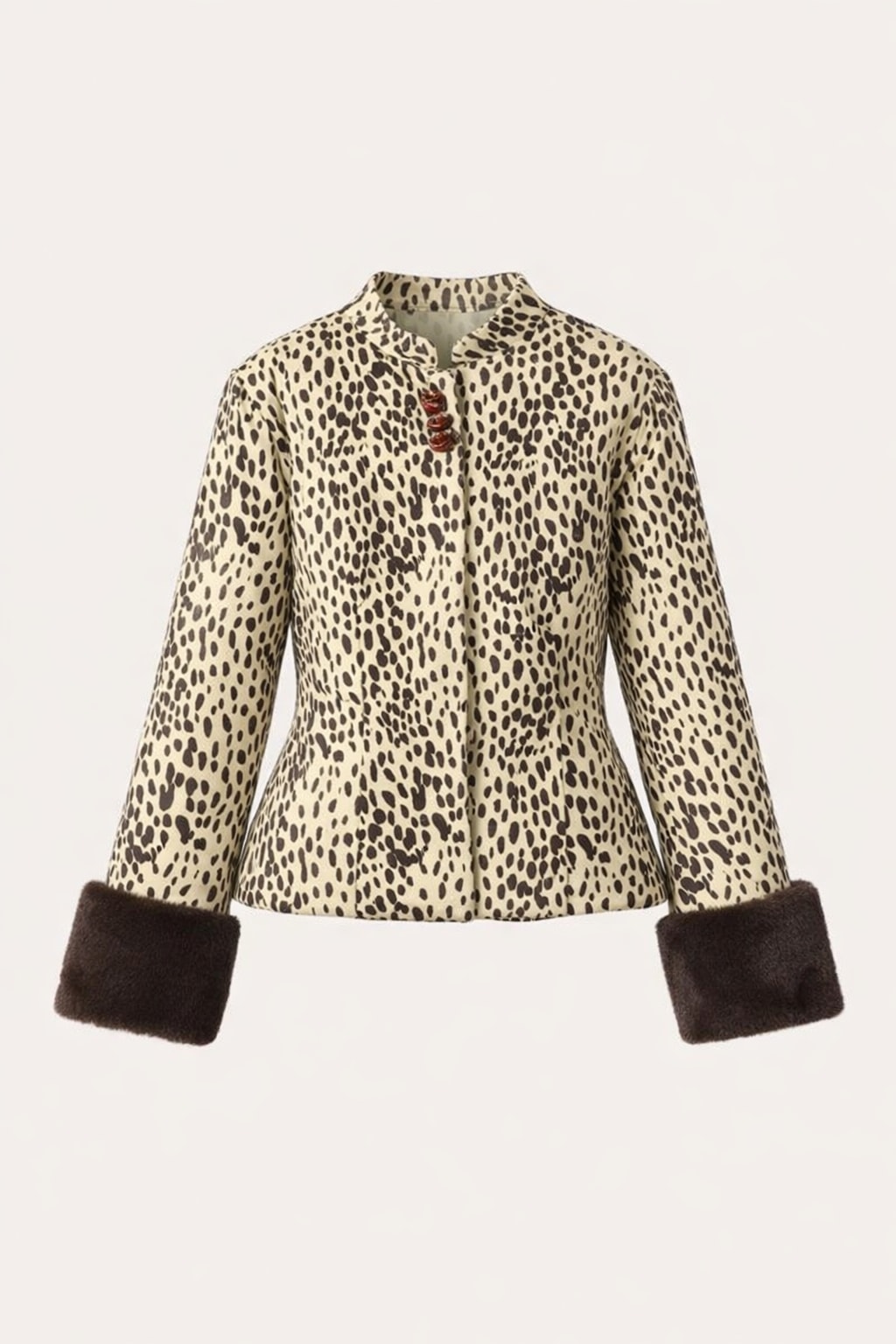Brown Non-Woven Leopard Print Patchwork Jacket - 1