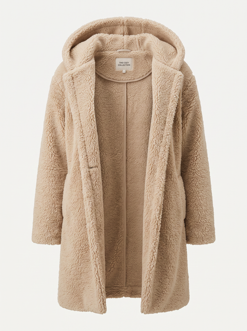 Long wool teddy coat with hood