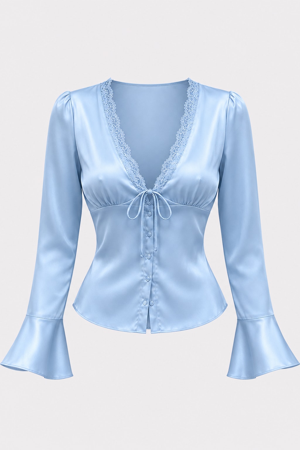 Satin Tank Top With Lace-Up V-Neck - 1
