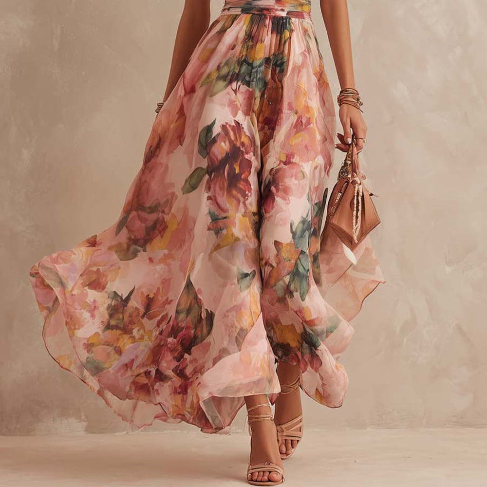 One-Shoulder Watercolor Floral Maxi Dress - view 3