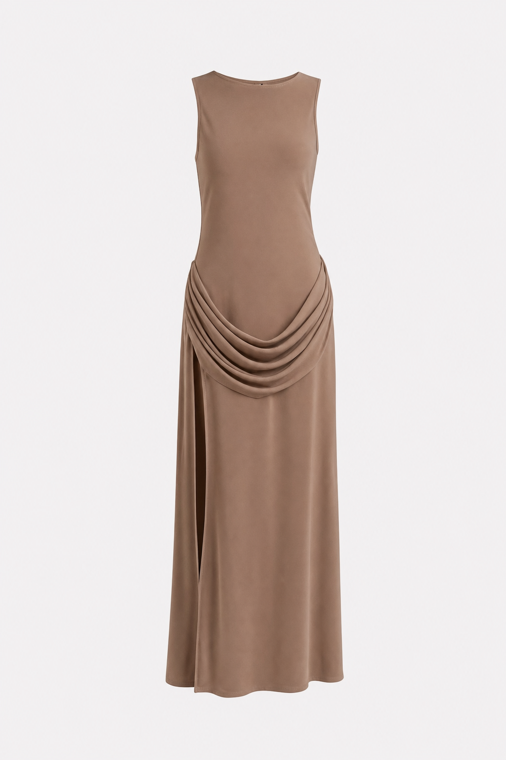 Brown High Slit Maxi Dress with Cowl Waist
