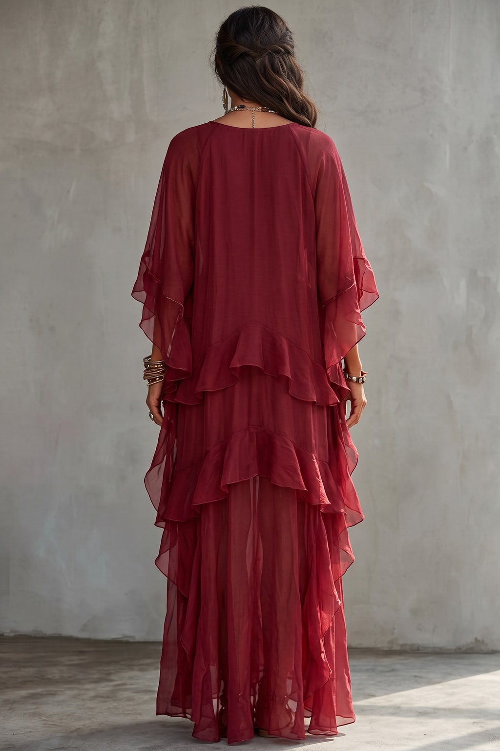 Synthetic Fiber Maxi Dress With Batwing Sleeves - 3