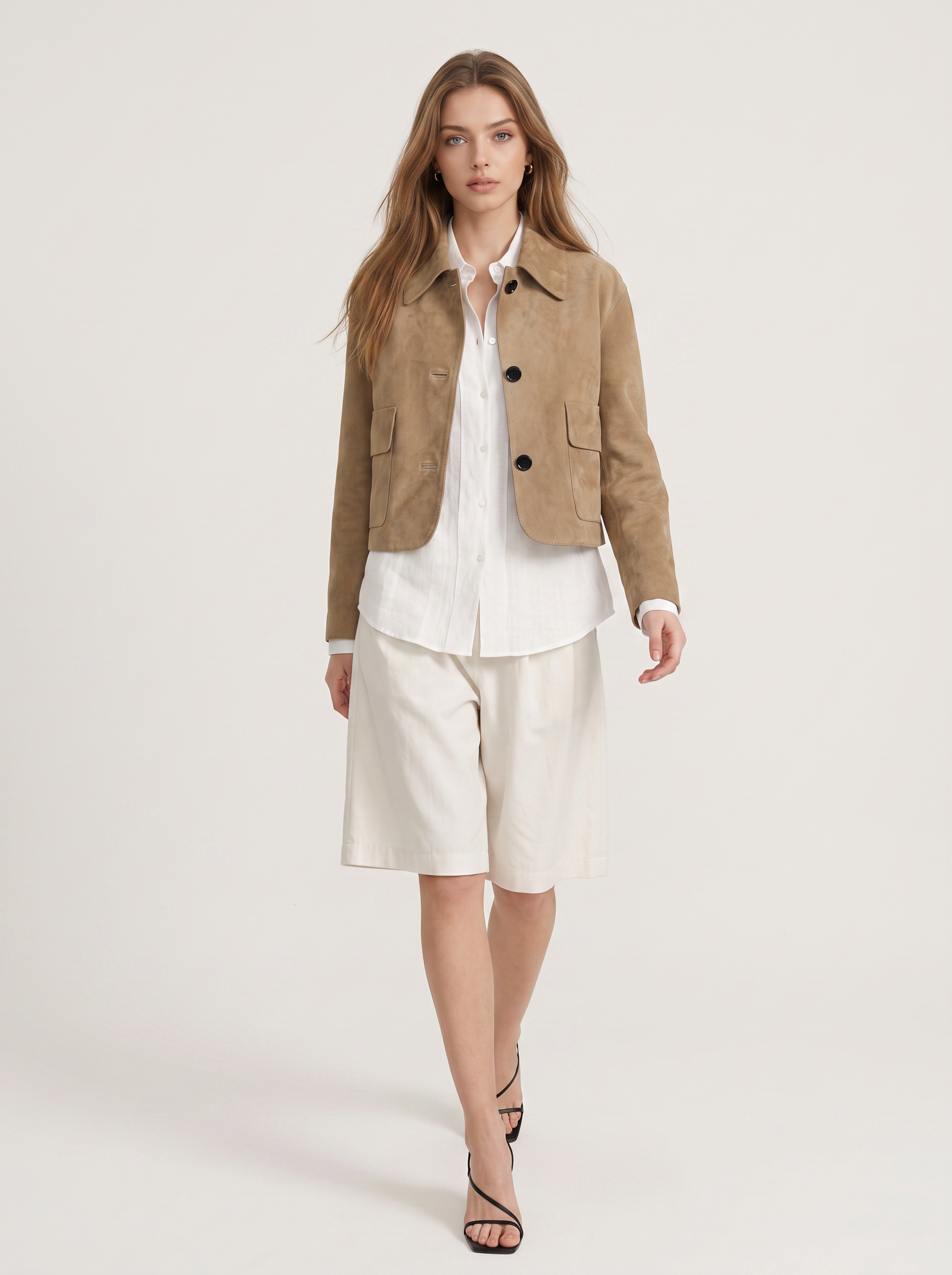 Beige short suede jacket - view 2