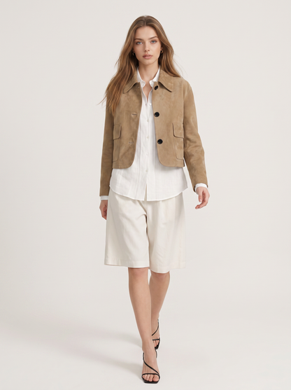 Beige short suede jacket - view 2