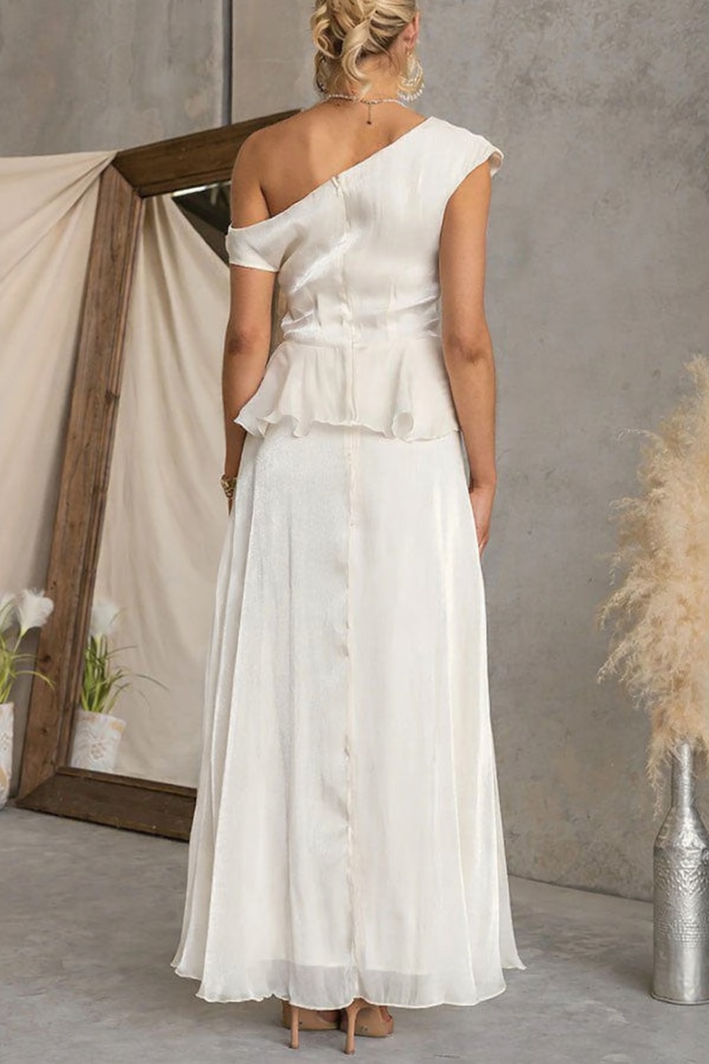 Polyester Set With One-Shoulder Ruched Top & Flare Skirt - 15