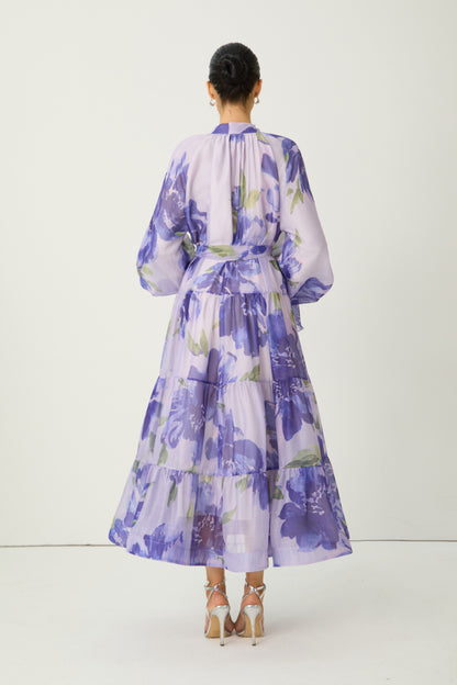 Purple floral print tiered maxi dress - view 5