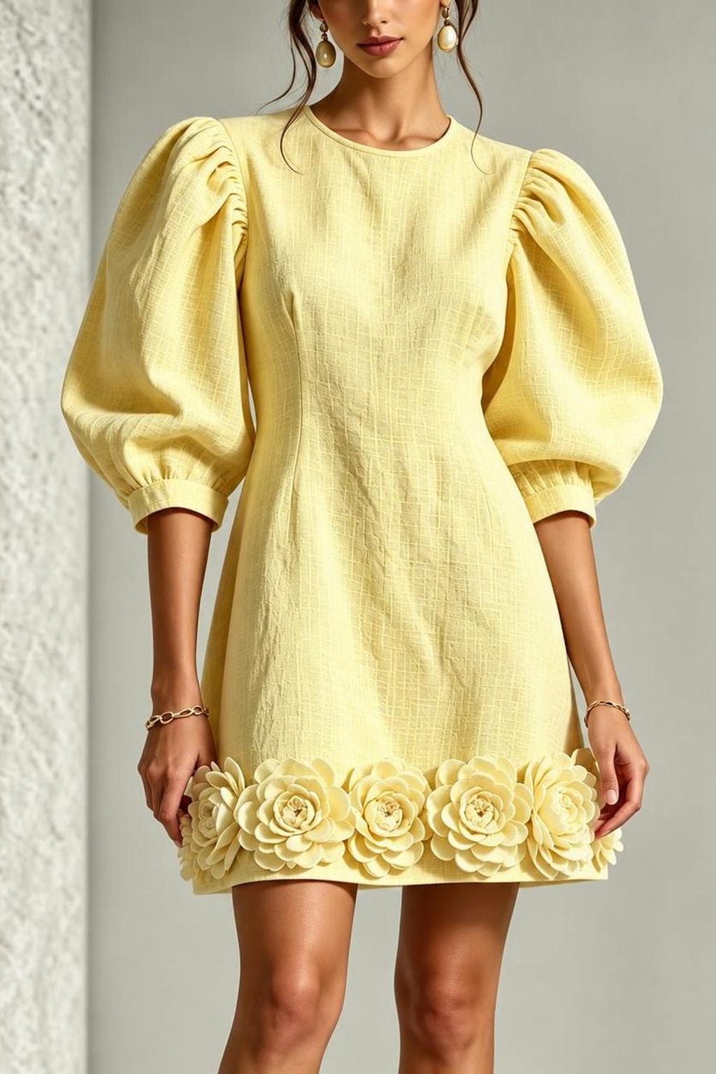 Synthetic Fiber Mini Dress With 3D Floral Applique - 9