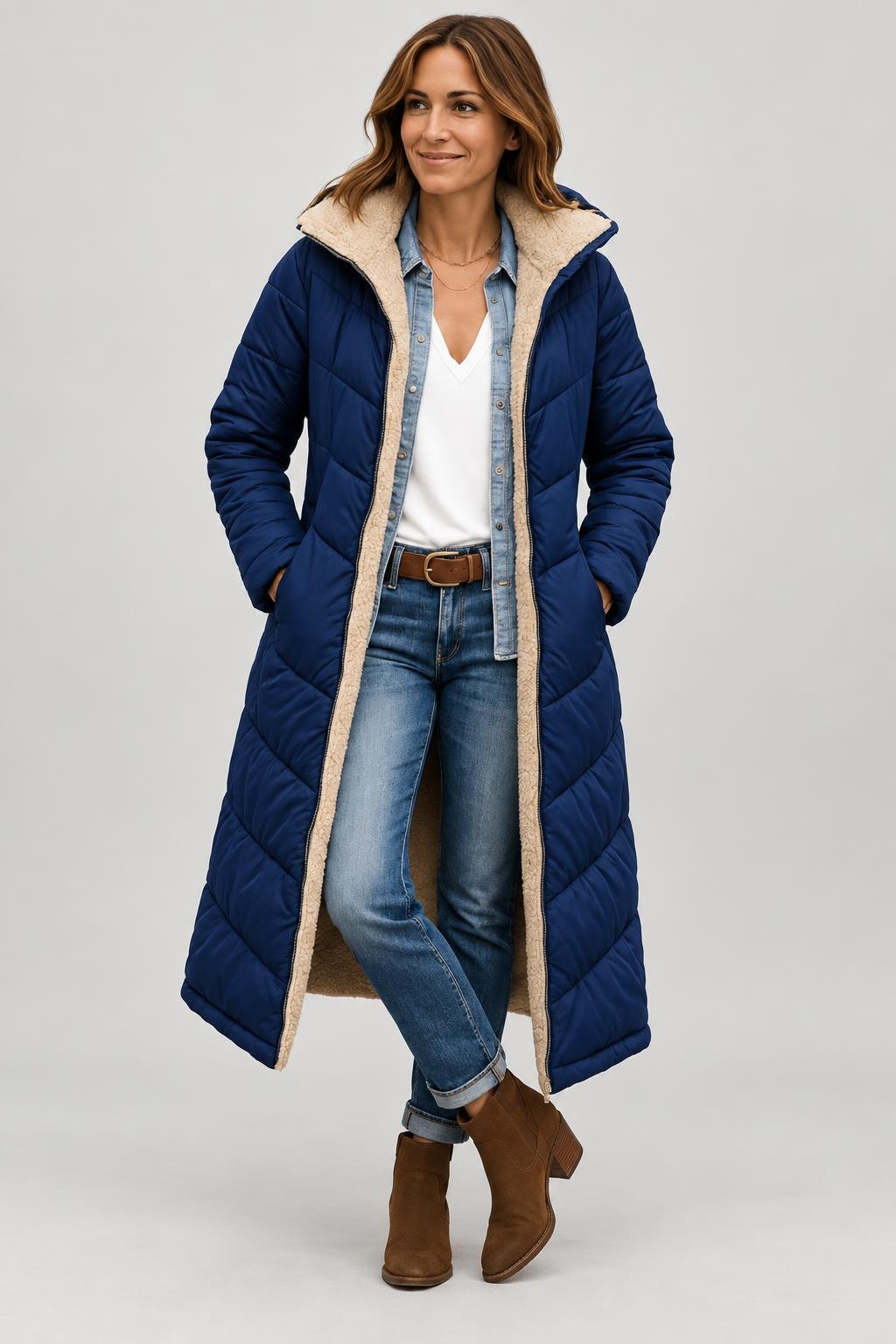 Quilted Longline Puffer Coat With Hood - 5