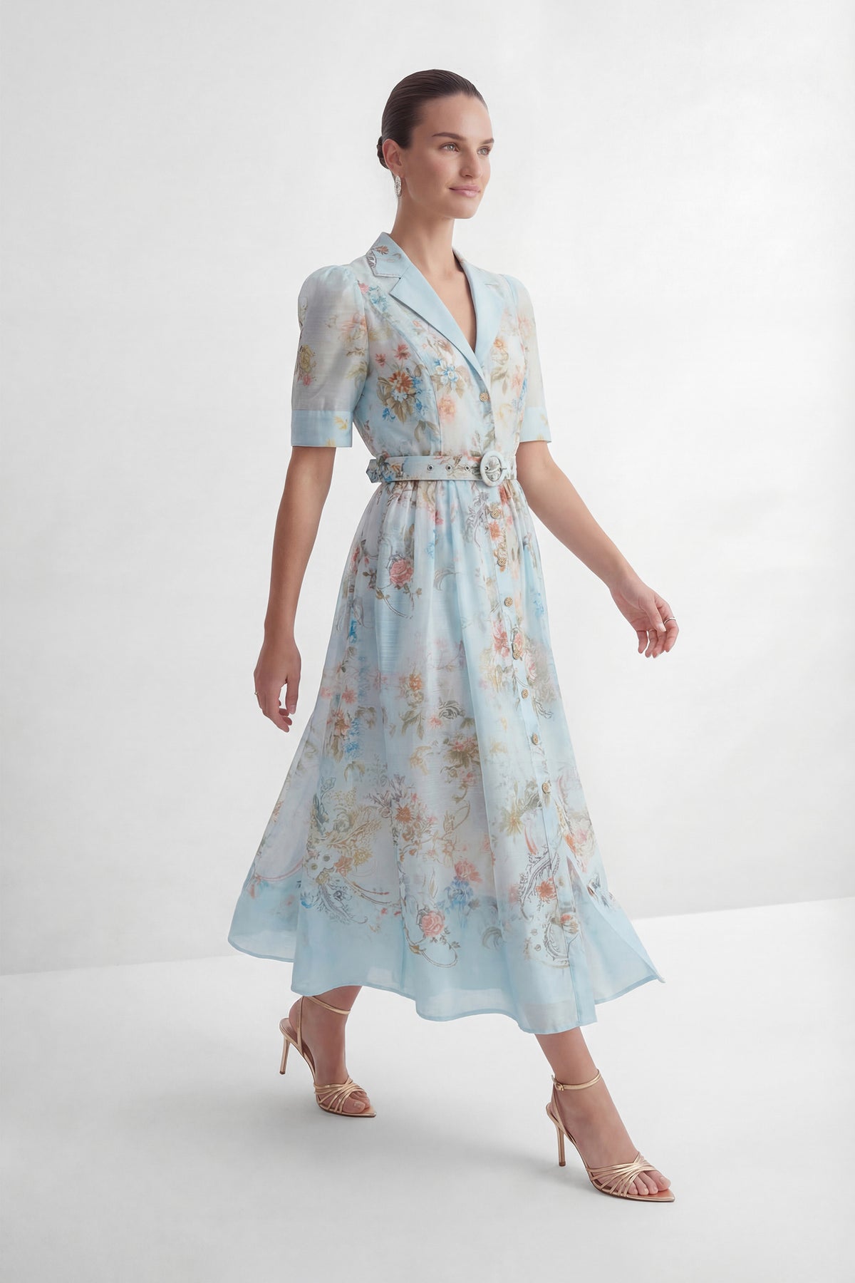Polyester Floral Print Maxi Dress With Puff Sleeves - 5