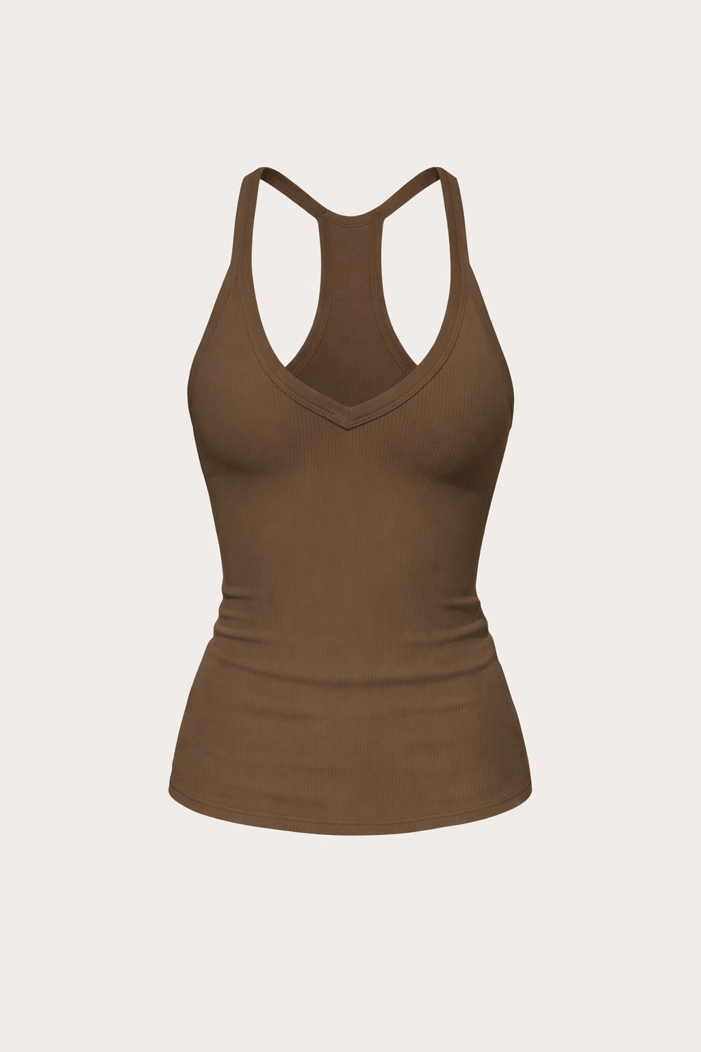 Ribbed Cotton Racerback Tank Top with V-Neck - 1