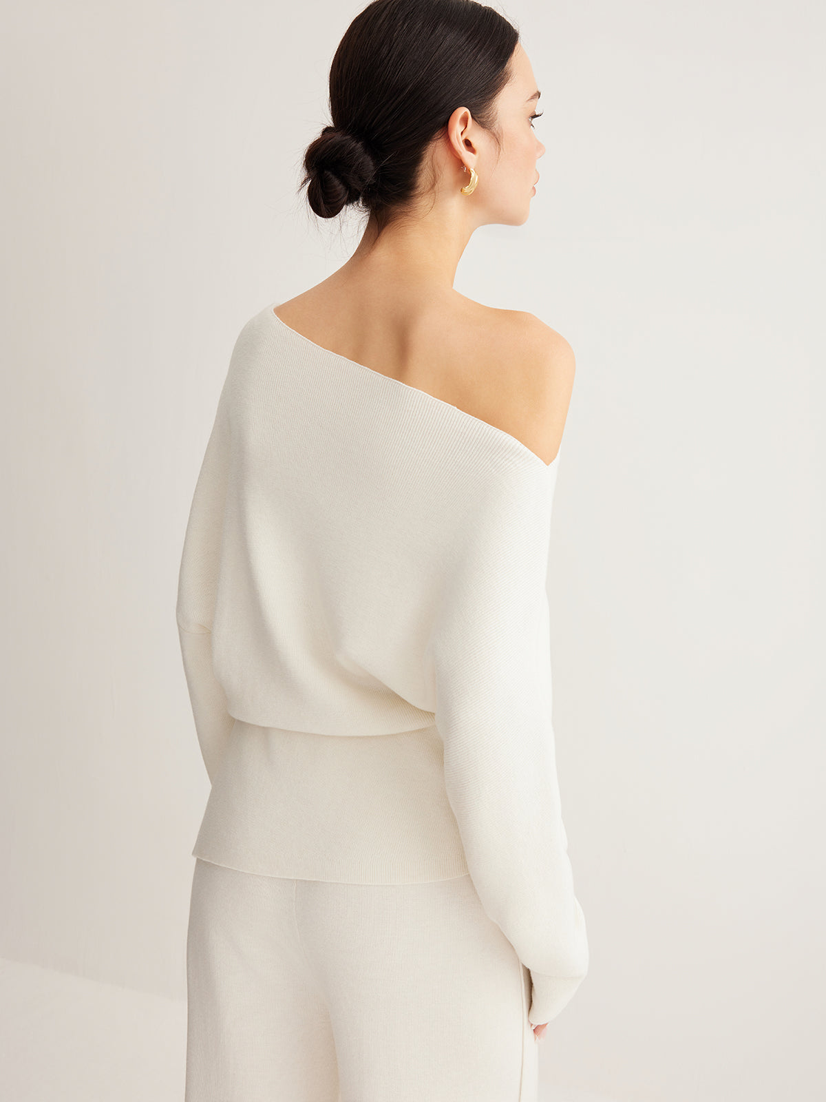 Wool-blend knit top with asymmetrical neckline - view 4