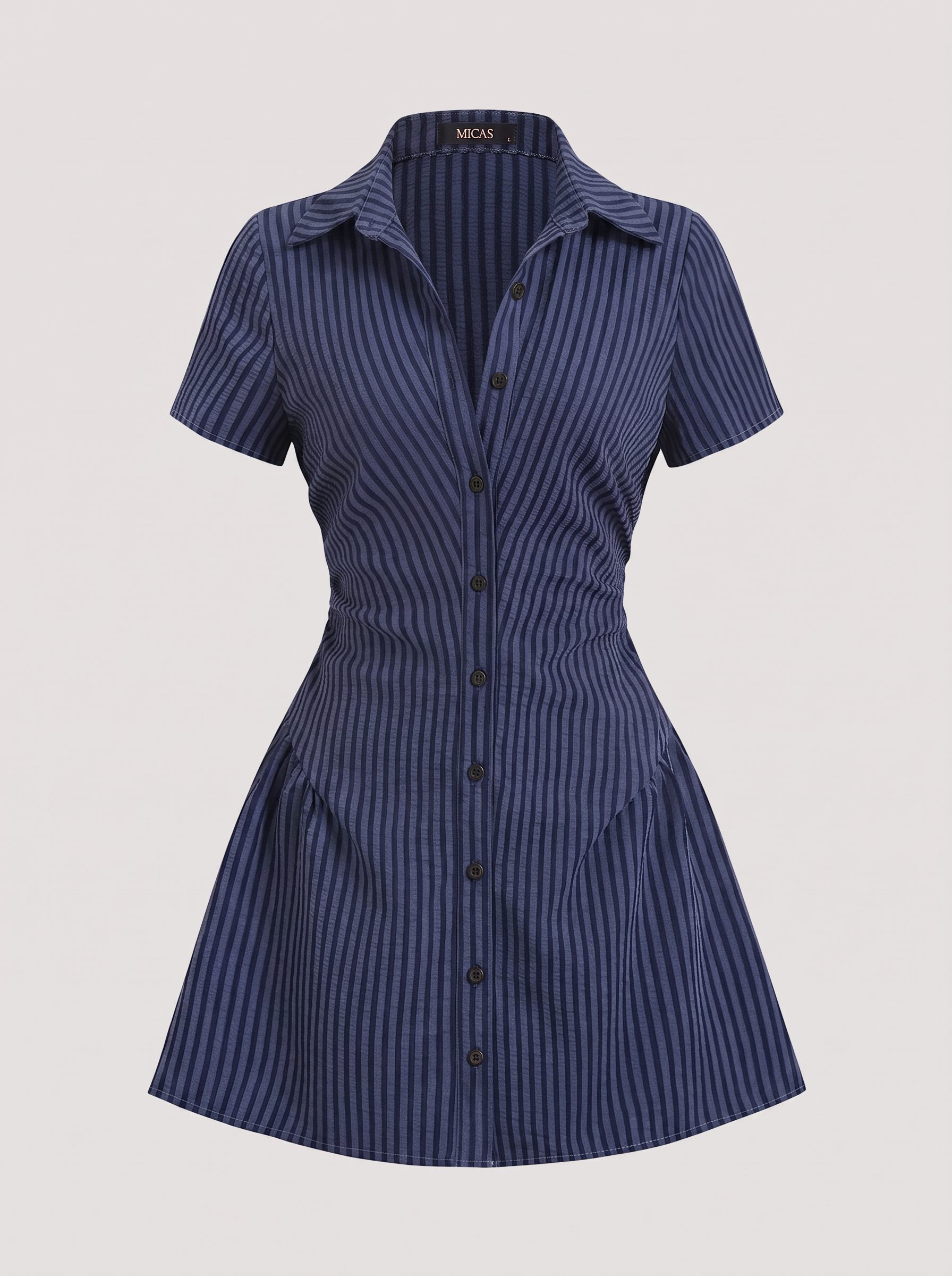 Striped V-Neck Short Sleeve Mini Dress - view 7