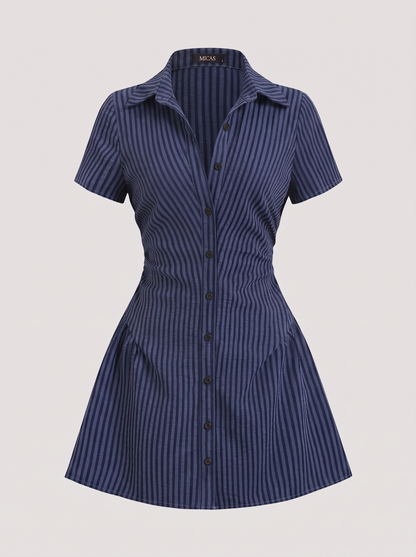 Striped V-Neck Short Sleeve Mini Dress - view 7