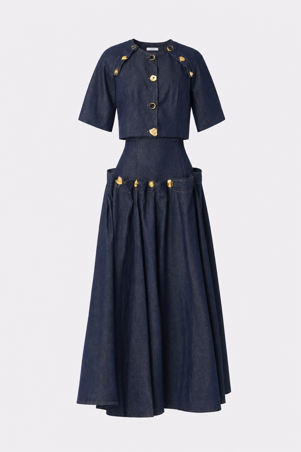 Denim Crop Top and Maxi Skirt Set, Convertible