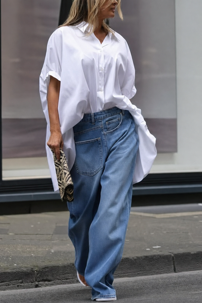 Distressed Wide Leg Jeans, Asymmetrical Pockets - view 2