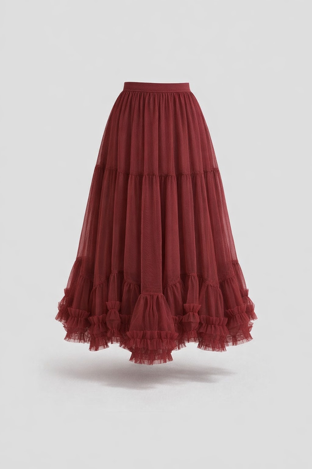 Mesh Midi Skirt With Elastic Waistband And Lettuce Edge - 1