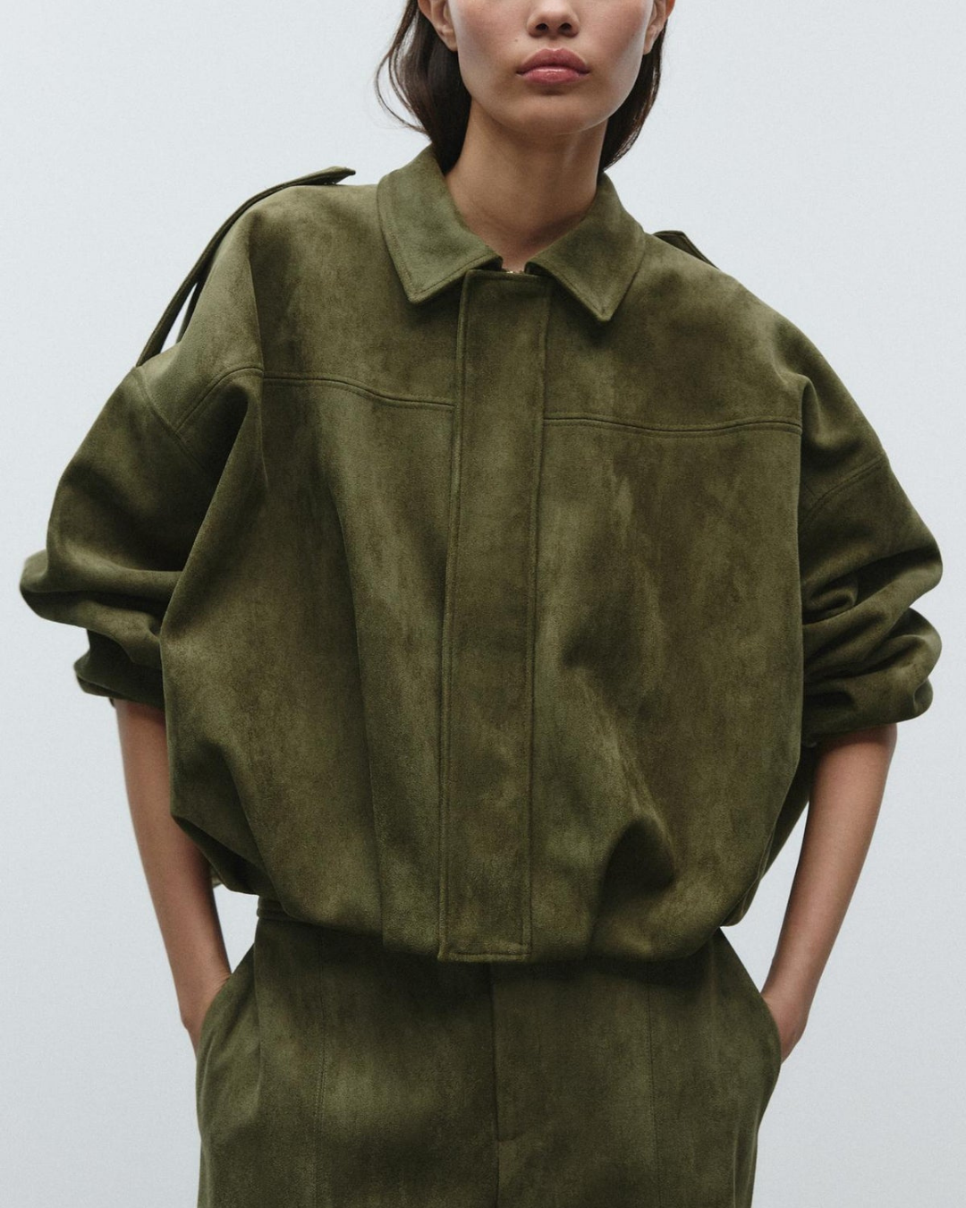 Suede-like cropped jacket with point collar - view 2