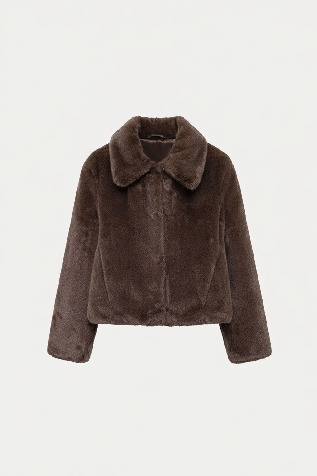 Polyester Short Coat With Faux Fur Collar - 1