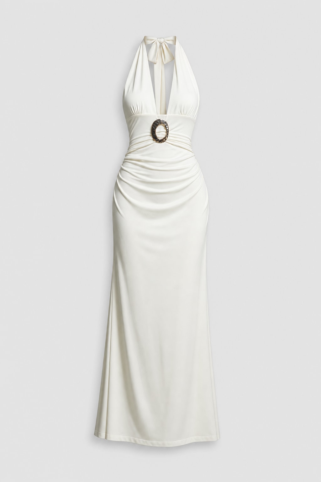 Stretch Knit Halter Backless Maxi Dress - 1
