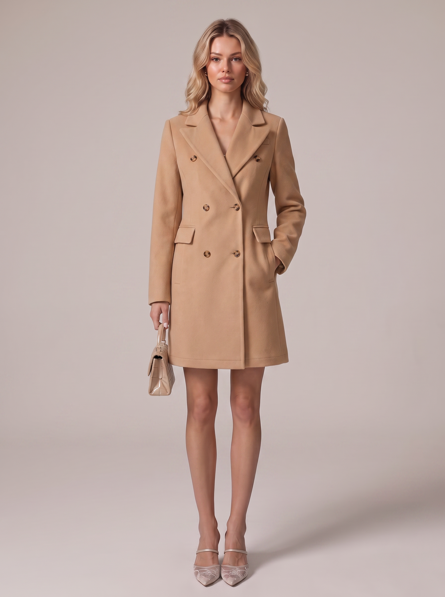 Double breasted longline coat with notch lapel - view 6