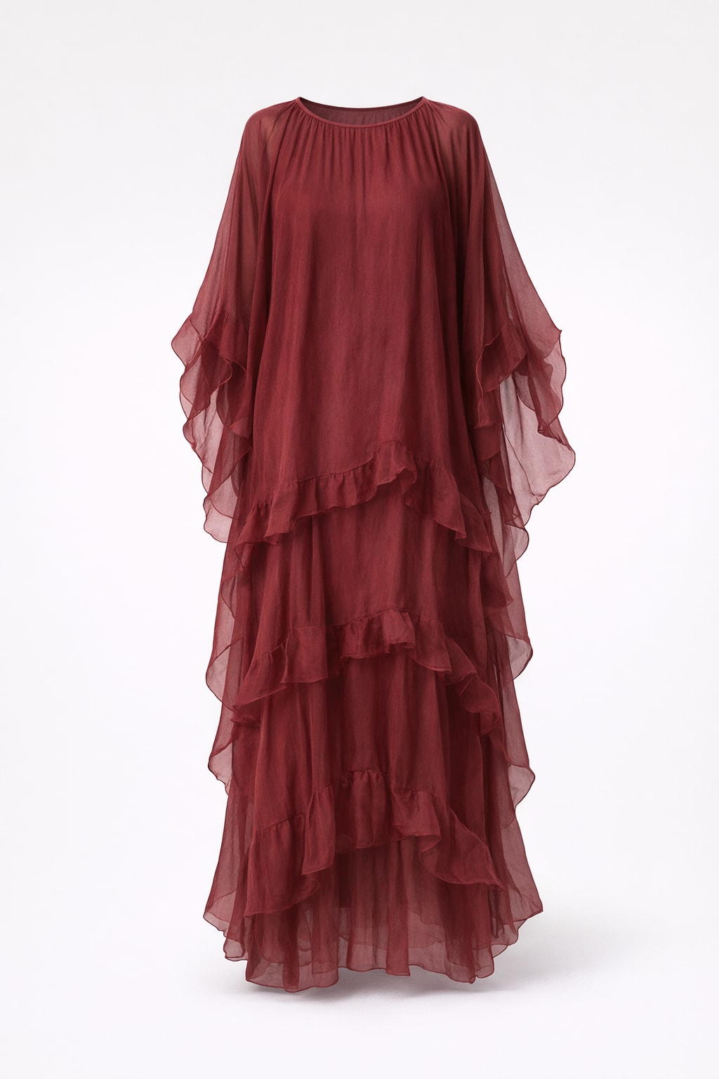 Synthetic Fiber Maxi Dress With Batwing Sleeves - 1