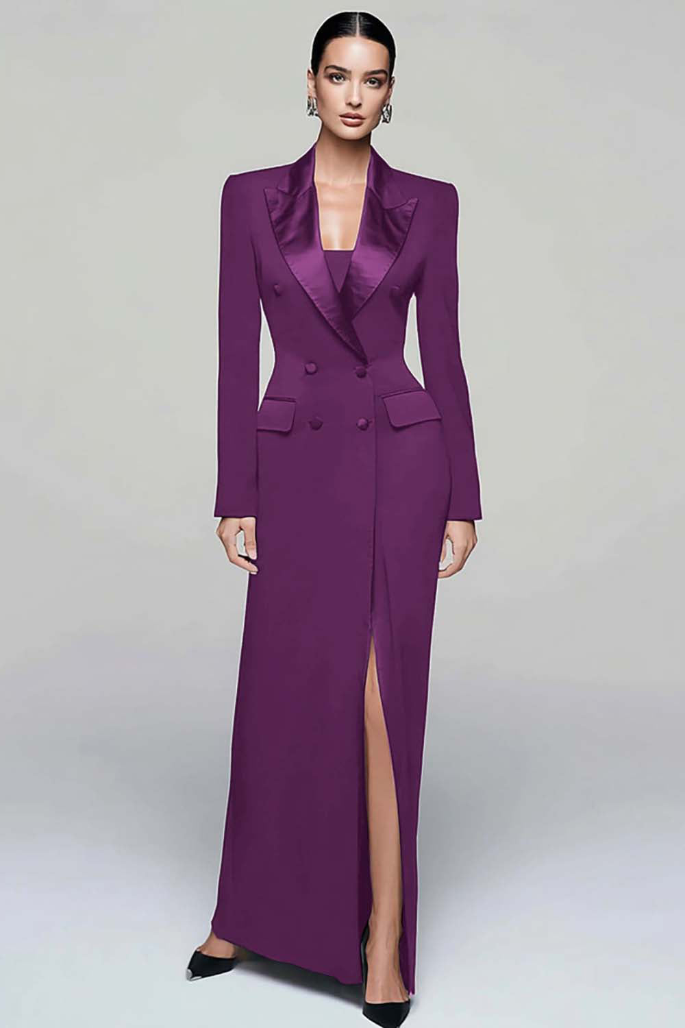 Satin Double-Breasted Pencil Blazer Dress - 13