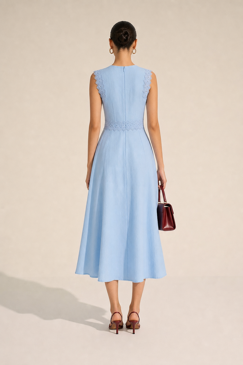 Light Blue Cotton Sleeveless Midi Dress - view 4