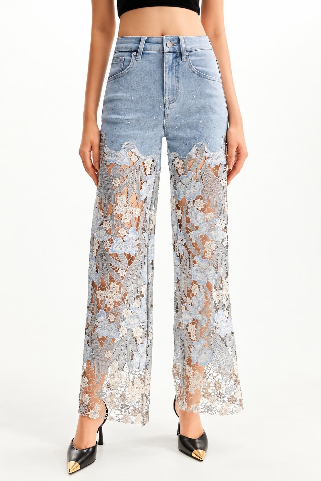 Denim Straight Leg Jeans With Pockets - 5