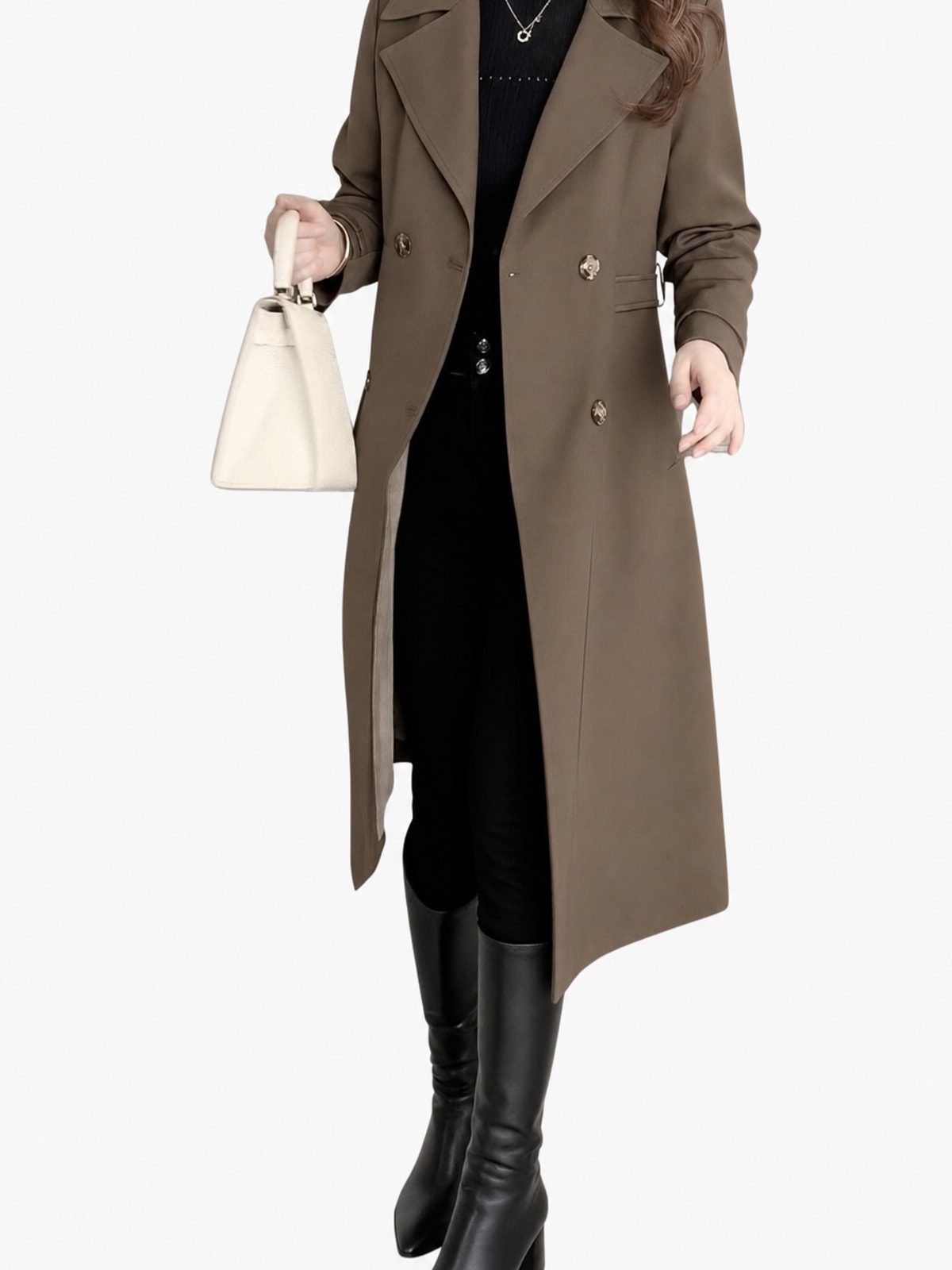 Belted Longline Trench Coat Classic Everyday Outerwear - 4