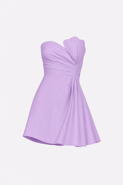 Ivory Satin Strapless Ruched Mini Dress - view 6