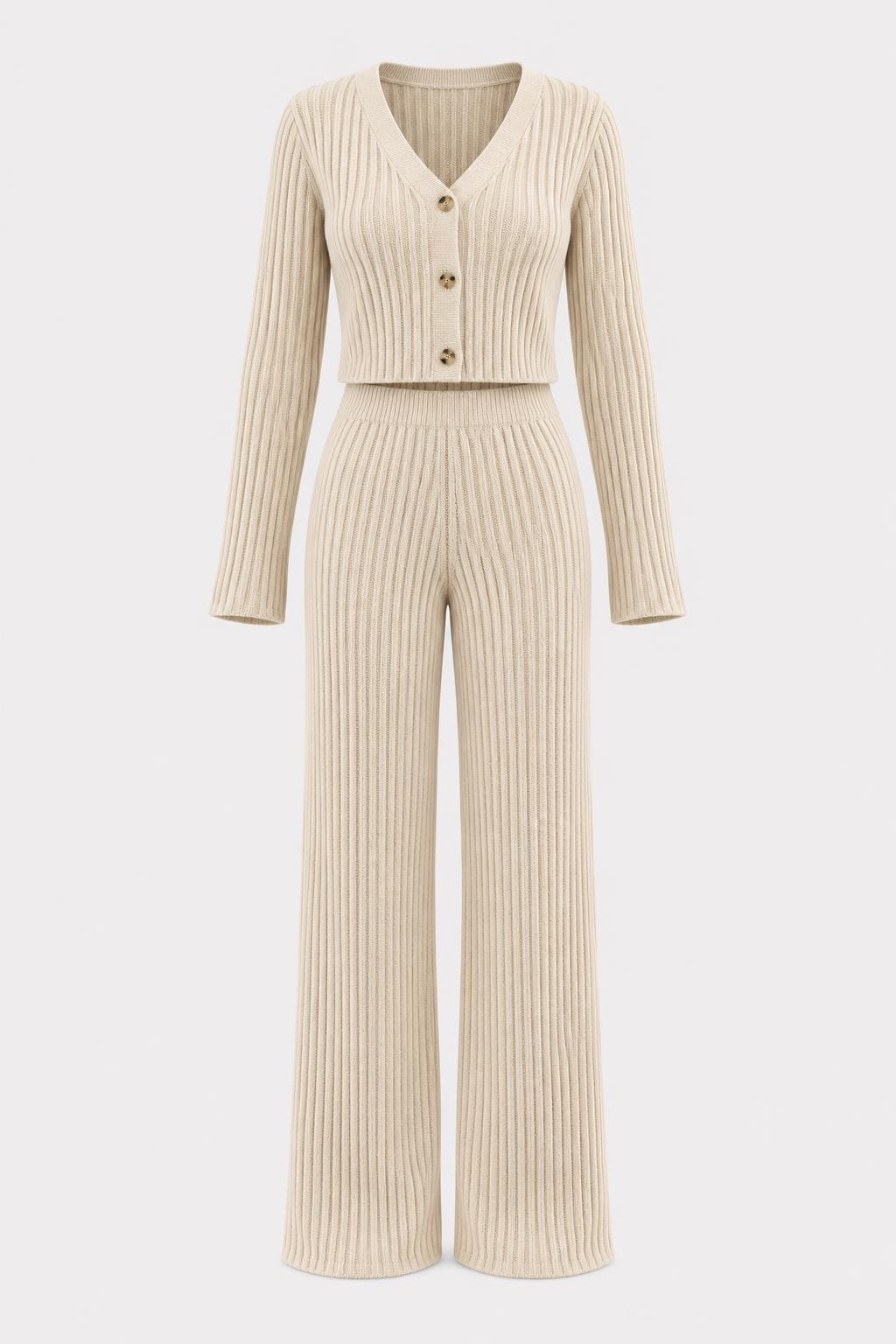 Knit Two-Piece Set With V-Neck - 1