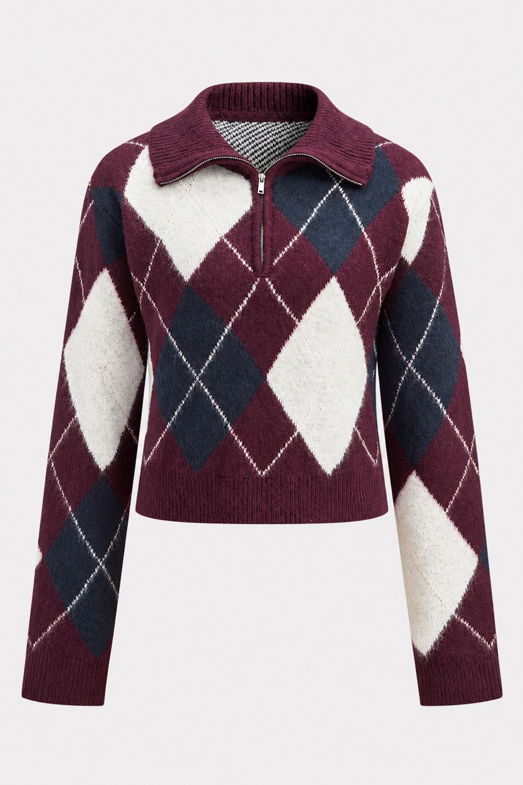Knit Argyle Sweater Half Zip Pattern - 1