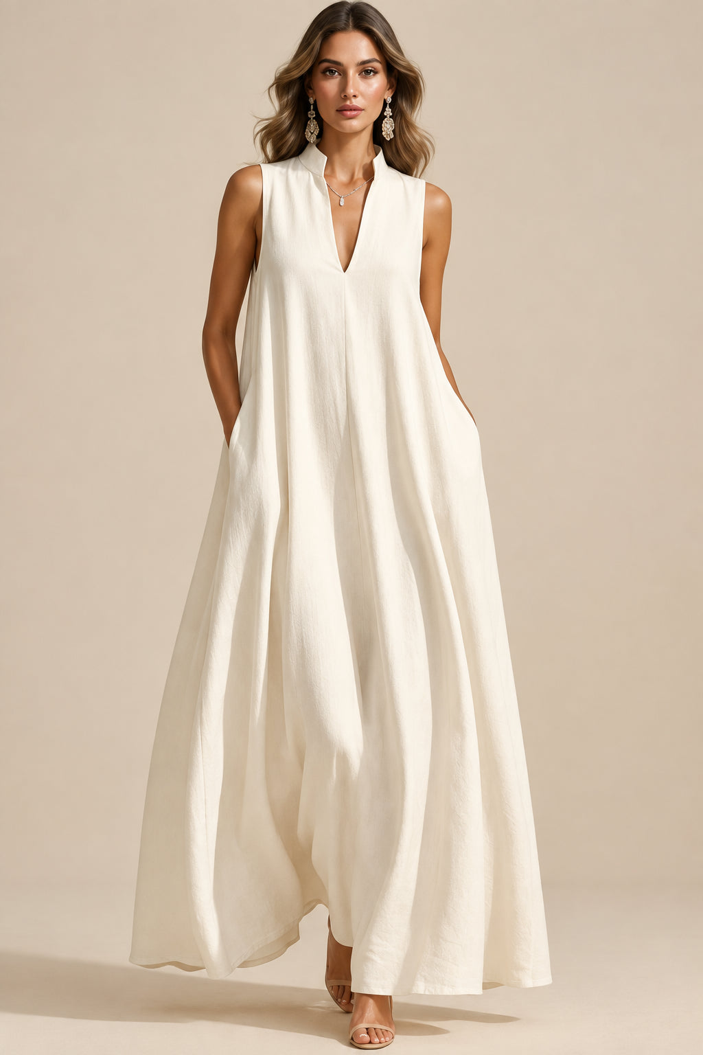 Polyester Maxi Dress With Split Neck - 5
