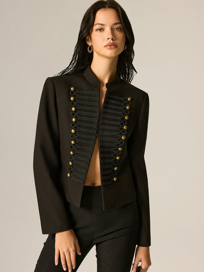 Black Mandarin Collar Blazer, Lined - view 3
