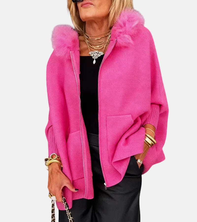 Fur-Trim Hooded Coat, Roomy Fit - view 9