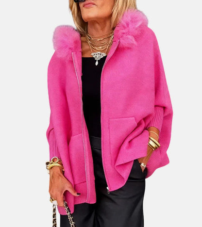 Fur-Trim Hooded Coat, Roomy Fit - view 9