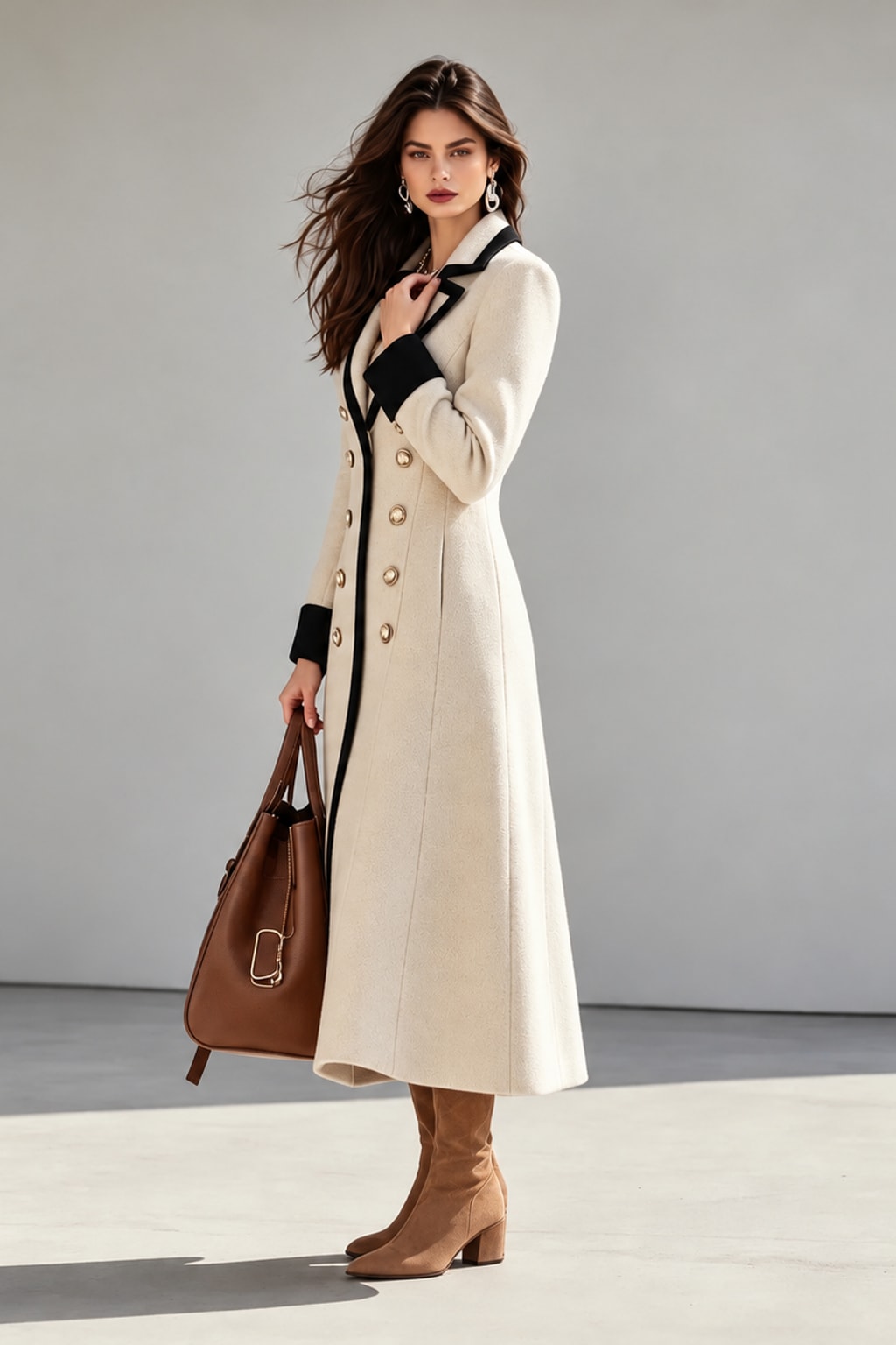 Knit Trench Coat Double Breasted Lapel Jacket - 4