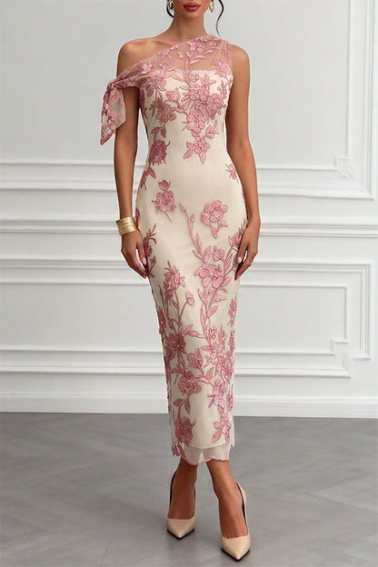 One-Shoulder Bow Lace Sheath Maxi Dress - view 2