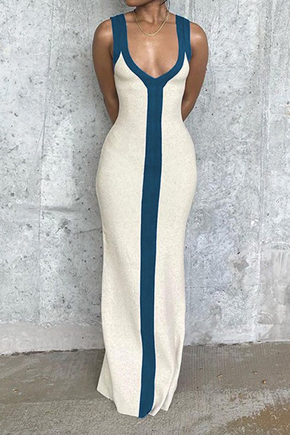 Ribbed colorblock maxi dress with side split - view 5