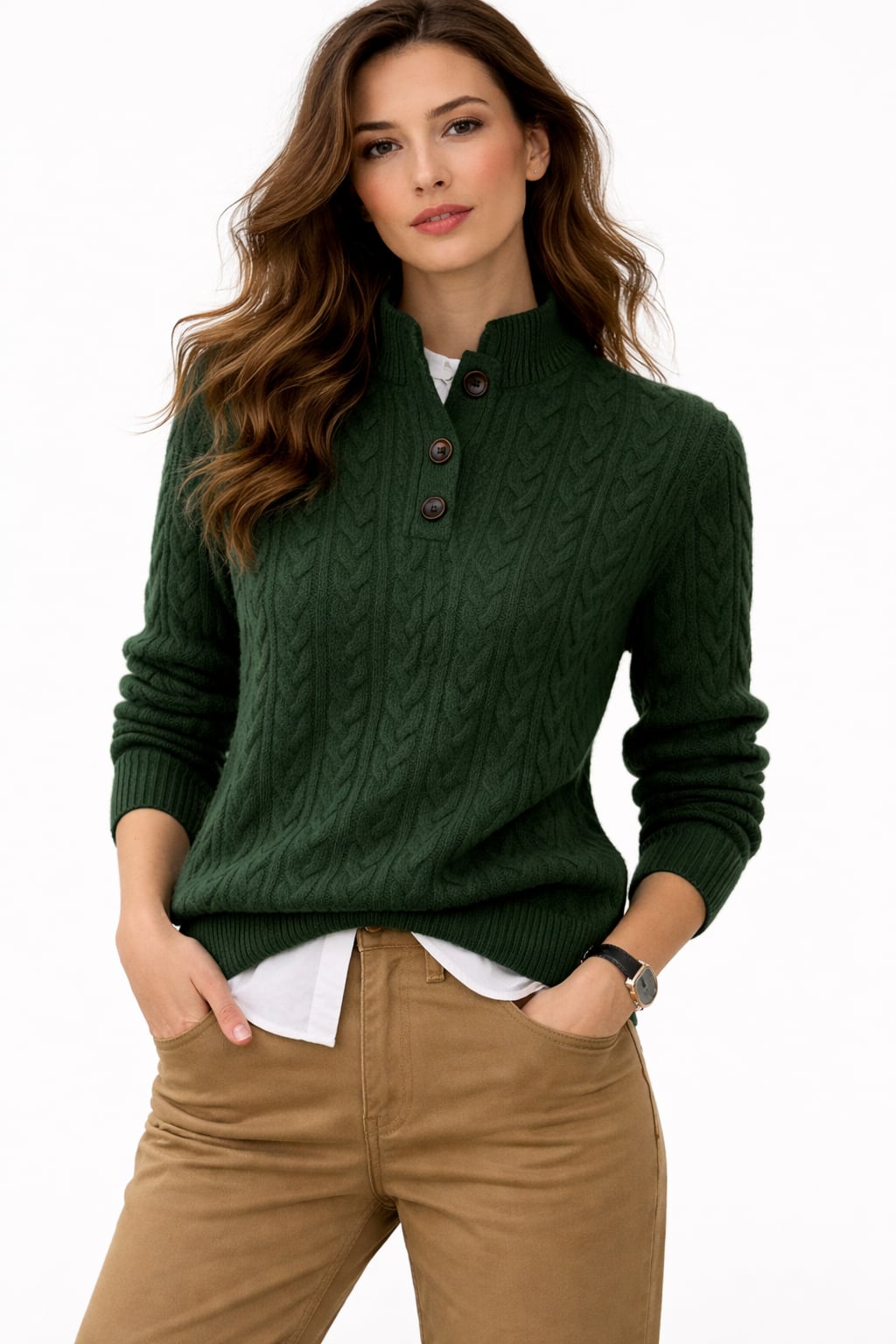 Wool Blend Sweater With Cable Knit Turtleneck - 2